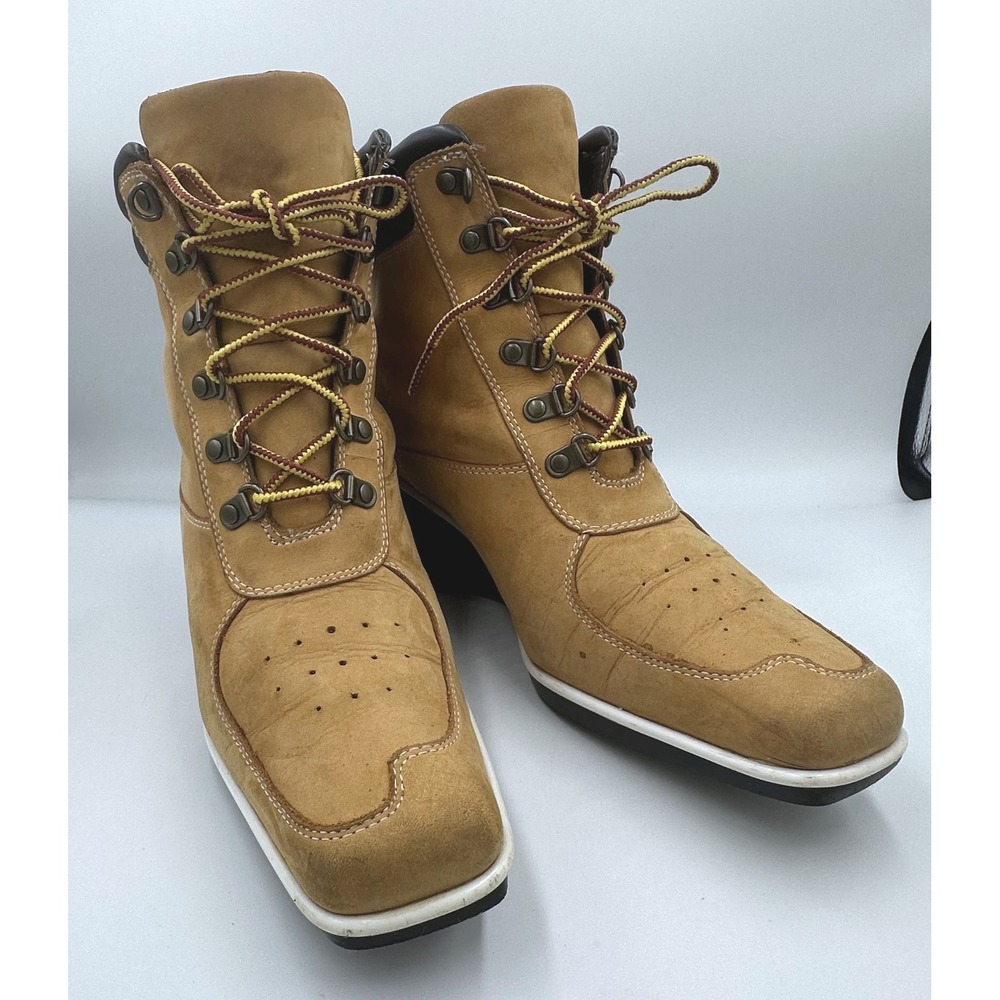 Timberland 19345 Womens Wheat Leather Lace Up Wedge Ankle Boots Square Toe 8M - Picture 2 of 13